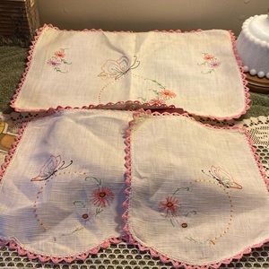 Vintage Linen Arm Chair Headrest and Arm Covers - 3 pieces